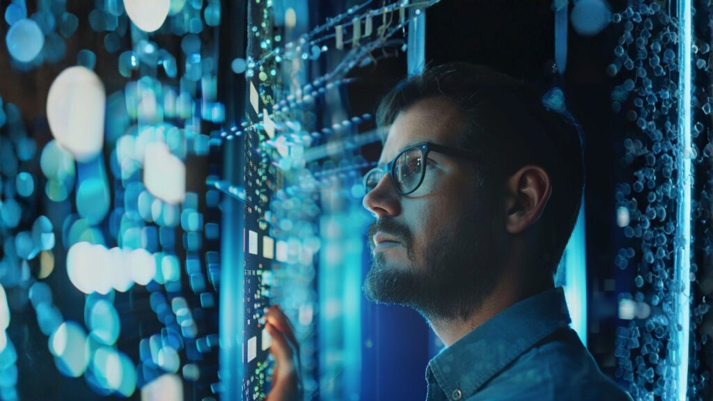 Man gazing out of window reflecting